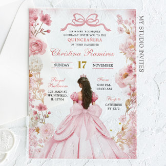 Invitations En Acrylique Coquette rose pâle Princesse Quinceanera