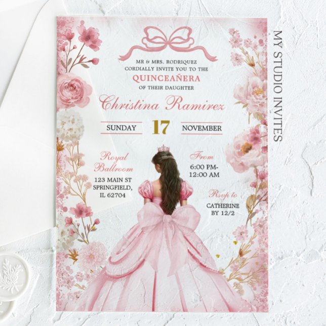 Invitations En Acrylique Coquette rose pâle Princesse Quinceanera (Créateur téléchargé)