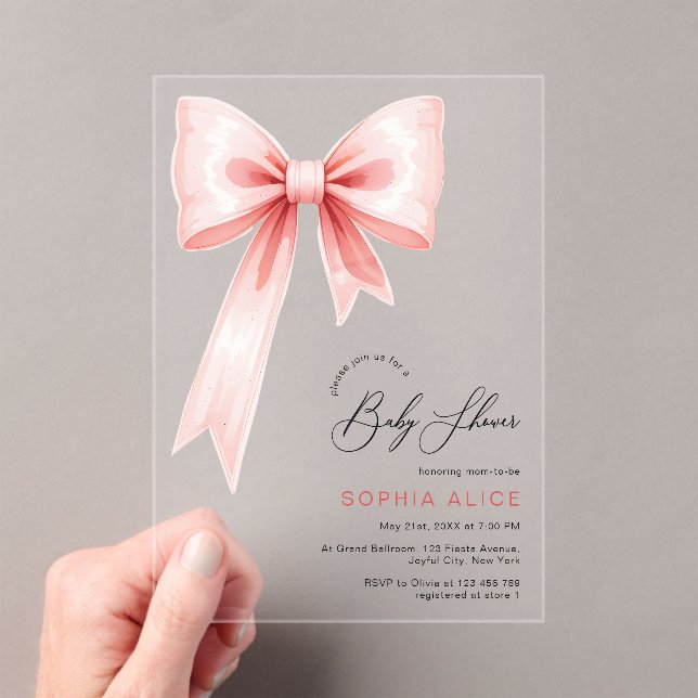 Invitations En Acrylique Coquette rose vif moderne Baby shower transparent (In situ (ordinateur de poche))