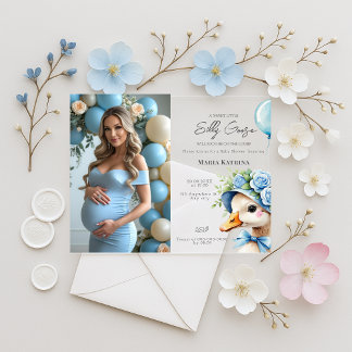 Invitations En Acrylique Coquette Silly Goose Blue Bow Baby shower