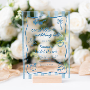 Invitations En Acrylique Coquillages côtiers et cloches de mariage Shower d