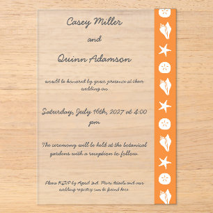 Invitations En Acrylique Coquillages d'été en acrylique orange Mariage 