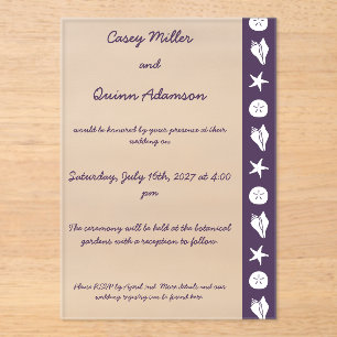 Invitations En Acrylique Coquillages d'été en acrylique violet Mariage 