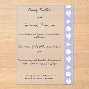 Invitations En Acrylique Coquillages d'été en lavande Acrylique Mariage