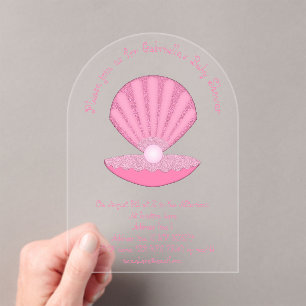 Invitations En Acrylique Coquille d'huîtres pour fille rose et Baby shower 