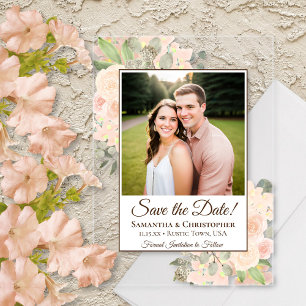 Invitations En Acrylique Coral Pêche Roses mariage Enregistrer la date Phot