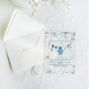 Invitations En Acrylique Corde à Linge Bleue Froid à l'Extérieur Bain de Bé