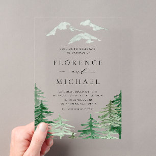 Invitations En Acrylique Couleur d'eau romantique Mariage de bois