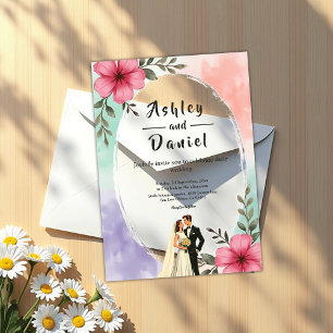 Invitations En Acrylique Couple de fleurs roses aquarelle Mariage bohème d'
