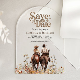 Invitations En Acrylique Couple occidental à cheval Mariage Enregistrer la
