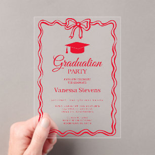 Invitations En Acrylique Courbe rouge chaud à la main courbe ondulée Gradua