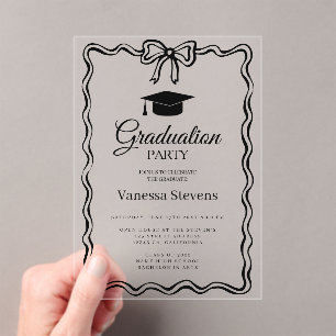 Invitations En Acrylique Courbe rouge chaud à la main courbe ondulée Gradua