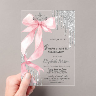 Invitations En Acrylique Couronne à nœud rose scintillant gouttes de rose e