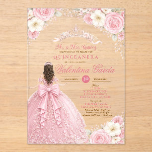 Invitations En Acrylique Couronne Blush Rose Quinceañera Diadème 15 Ans