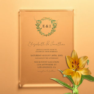 Invitations En Acrylique Couronne botanique de mariage tons terre