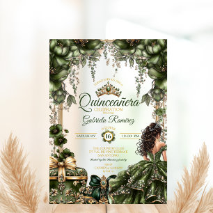 Invitations En Acrylique Couronne de Fleurs de Tiara Doré Vert Émeraude pou