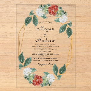 Invitations En Acrylique Couronne de fleurs et cadre géométrique mariage ac