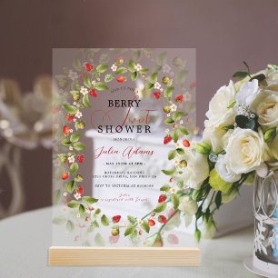 Invitations En Acrylique Couronne de fleurs sauvages de fraises douces roug