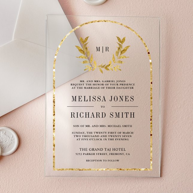Invitations En Acrylique Couronne de laurier doré pour mariage (Créateur téléchargé)
