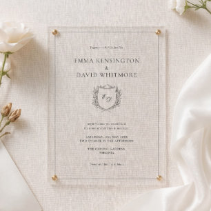 Invitations En Acrylique Couronne de laurier et blason Mariage élégant mini