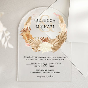 Invitations En Acrylique Couronne de mariage en herbe de Pampas Bohème rust