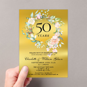 Invitations En Acrylique Couronne de roses en papier d'or pour les 50 ans d