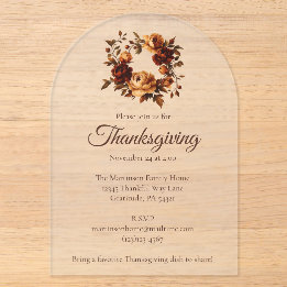 Invitations En Acrylique Couronne élégante de fleurs d'automne pour Thanksg