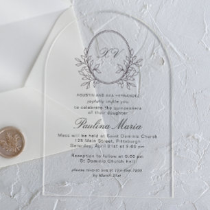 Invitations En Acrylique Couronne Élégante Quinceañera Formel