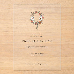 Invitations En Acrylique Couronne Florale Blanche Élégante