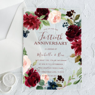 Invitations En Acrylique Couronne rouge bordeaux Ruby pour 40e anniversaire