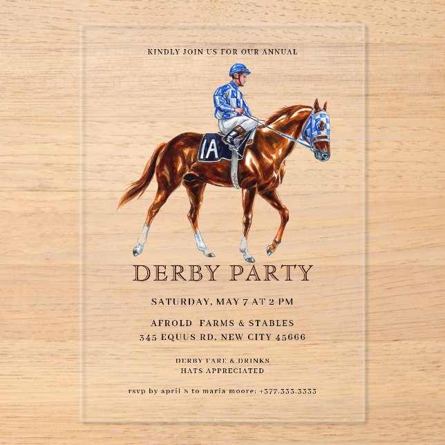Invitations En Acrylique Course moderne Horse Derby Party équestre (Recto)