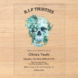 Invitations En Acrylique Crâne RIP 30 ans 40e anniversaire Mort à ma jeunes