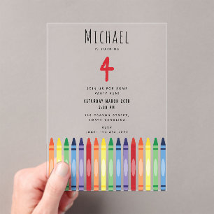 Invitations En Acrylique Crayons arc-en-ciel colorés Fête Anniversaire de e