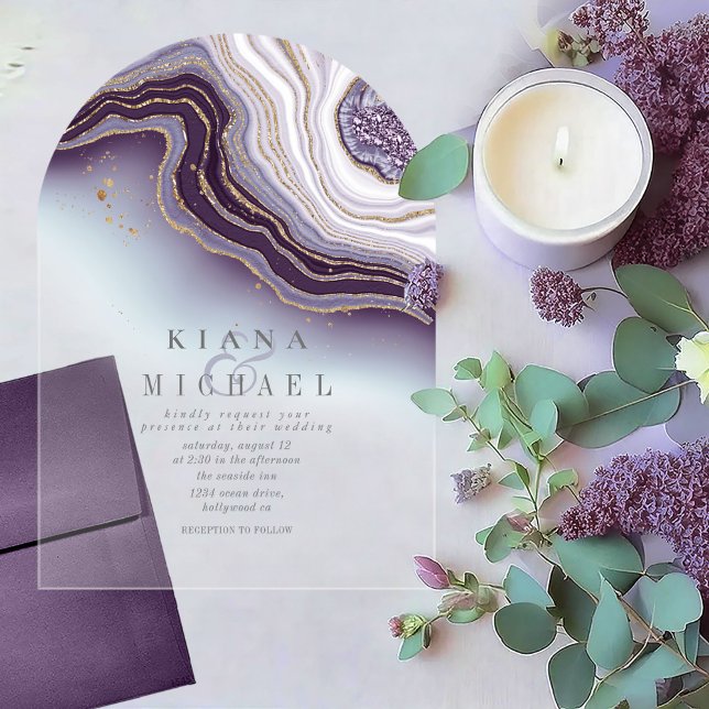 Invitations En Acrylique Crystal Agate Mariage Amethyst Arch ID825 (Créateur téléchargé)