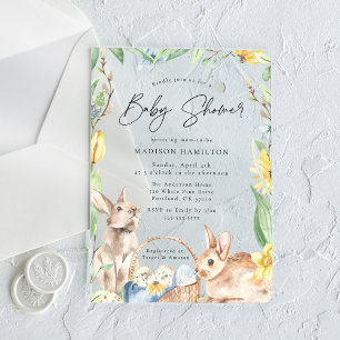Invitations En Acrylique Cute Aquarelle Baby shower Bunnies Printemps