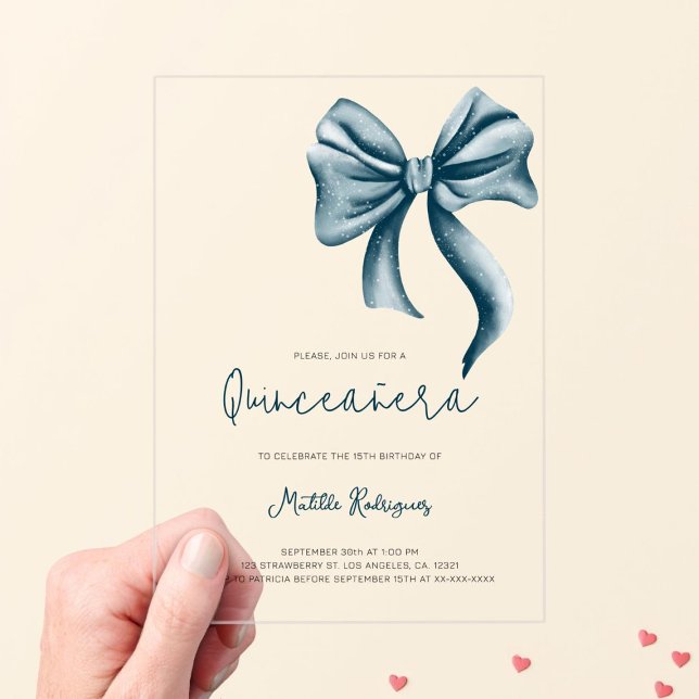 Invitations En Acrylique Cute Blue Bow Girl Quinceanera Anniversaire (Créateur téléchargé)