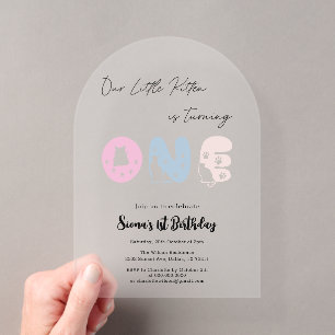 Invitations En Acrylique Cute Chat 1er anniversaire