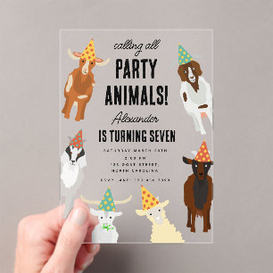 Invitations En Acrylique Cute Chèvres Ferme Animaux Chèvre Anniversaire Thè