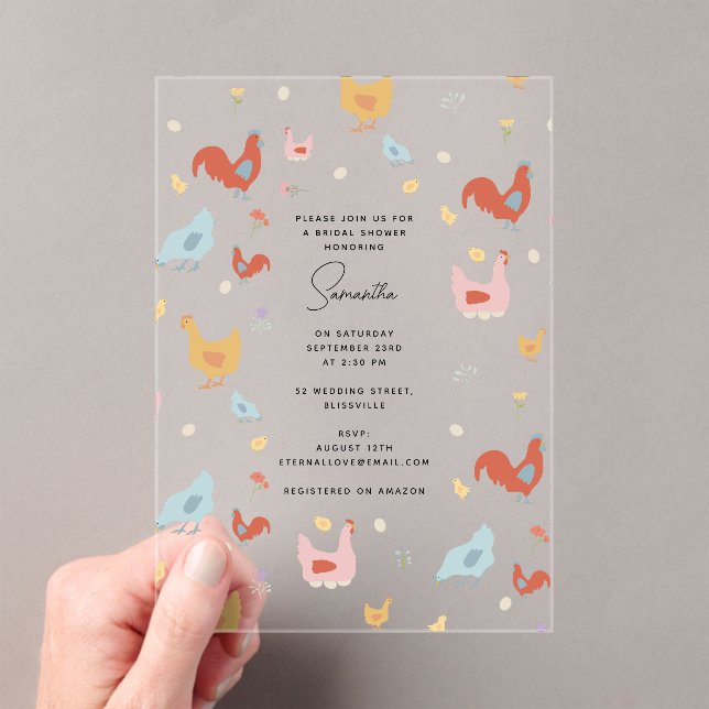 Invitations En Acrylique Cute Chickens Hens and Baby Chicks Bridal Shower (In situ (ordinateur de poche))