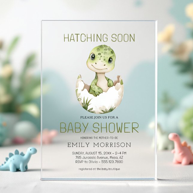 Invitations En Acrylique Cute Dinosaur Hatching Bientôt Baby shower (Créateur téléchargé)