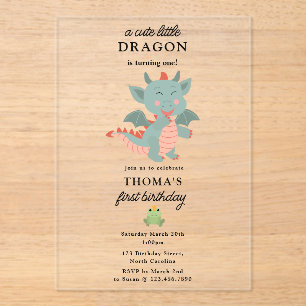 Invitations En Acrylique Cute Little Dragon Boy Anniversaire de enfant Part