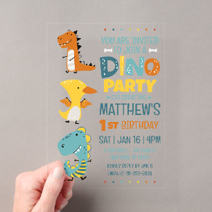 Invitations En Acrylique Cute Modern Dino Dinosaur fête d'anniversaire pour