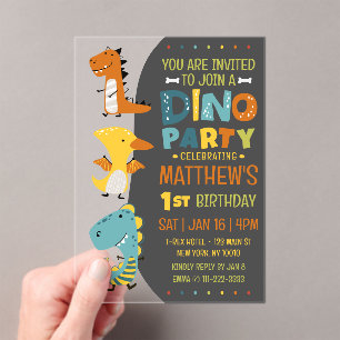 Invitations En Acrylique Cute Modern Dino Dinosaur fête d'anniversaire pour