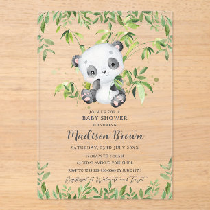 Invitations En Acrylique Cute Panda Bear Bambou Baby shower de verdure