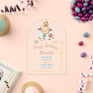 Invitations En Acrylique Cute Rainbow Stick Figure Girl Nature Butterfly