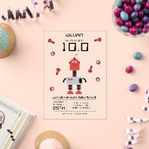 Invitations En Acrylique Cute Red Robot Thème Enfants Robots Anniversaire