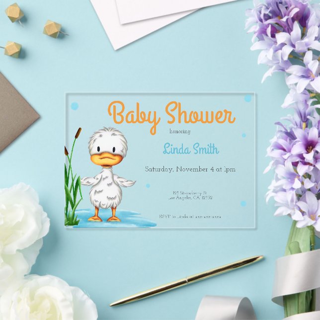 Invitations En Acrylique Cute White Duck Baby shower neutre genre (Insitu (Mariage))