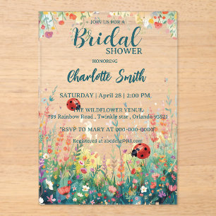 Invitations En Acrylique dame coccinelle colorée Aquarelle Fleurs sauvages