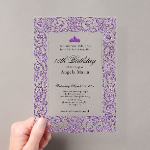 Invitations En Acrylique Début d'anniversaire 18 ans Bordure Violette Éléga