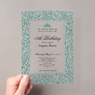 Invitations En Acrylique Début de 18 ans avec une élégante bordure sarcelle